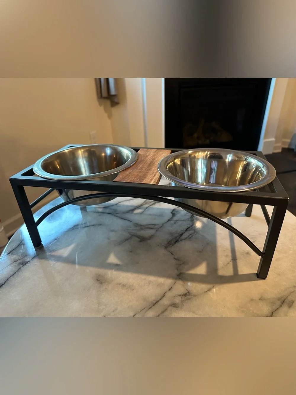 Elevated Double Pet Bowl Stand with Stainless Steel Bowls - Black & Silver